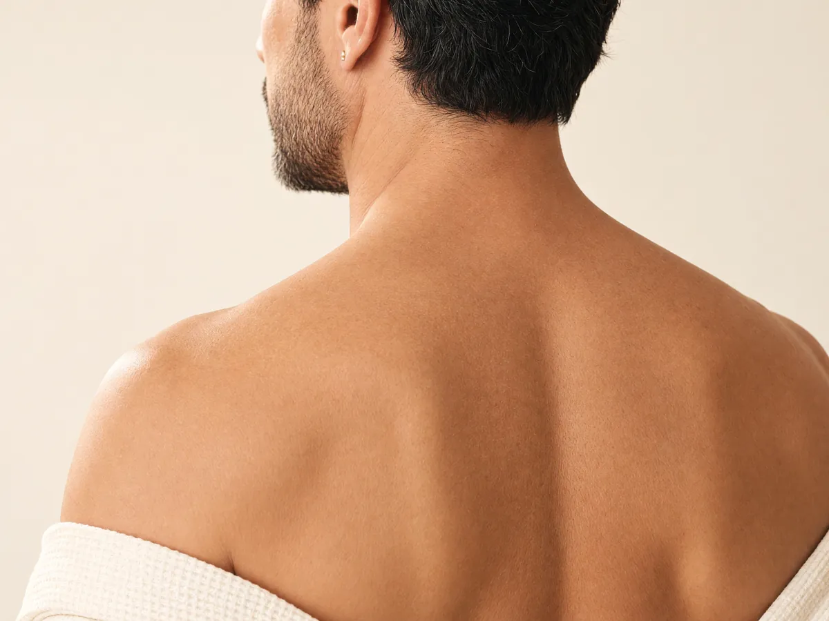 Bare upper back and shoulders, a common laser hair removal area