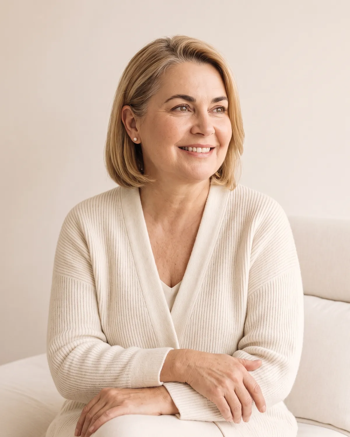 Smiling woman in midlife at a hormone replacement therapy visit in Vero Beach